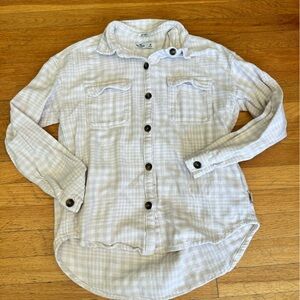 Hollister Cream Boyfriend Fit Shirt 100% Cotton Flannel Shirt Size Medium